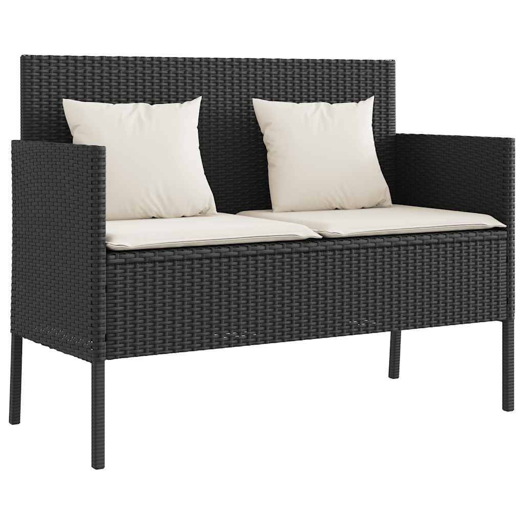havebænk med hynder polyrattan sort