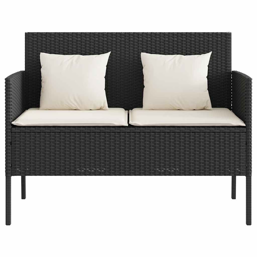 havebænk med hynder polyrattan sort