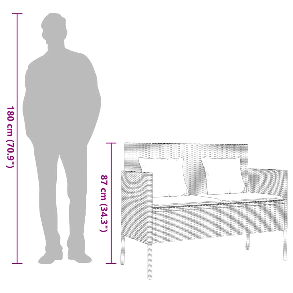 havebænk med hynder polyrattan sort