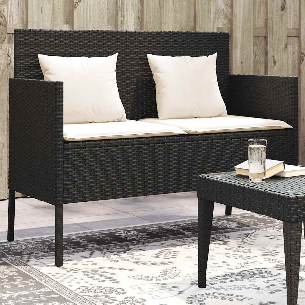 havebænk med hynder polyrattan sort