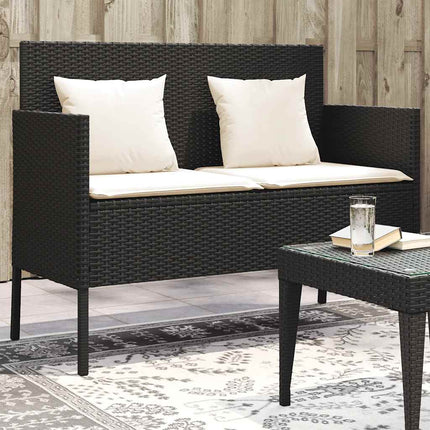 havebænk med hynder polyrattan sort