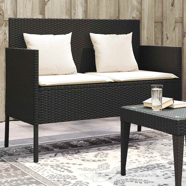 havebænk med hynder polyrattan sort