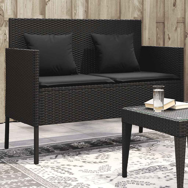 havebænk med hynder polyrattan sort