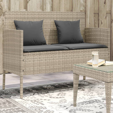 havebænk med hynder polyrattan lysegrå