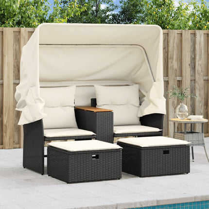 2-personers havesofa med baldakin og skamler polyrattan sort