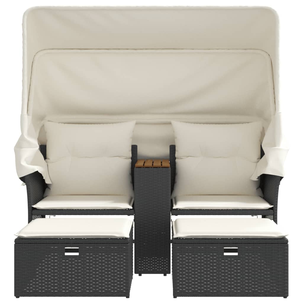 2-personers havesofa med baldakin og skamler polyrattan sort