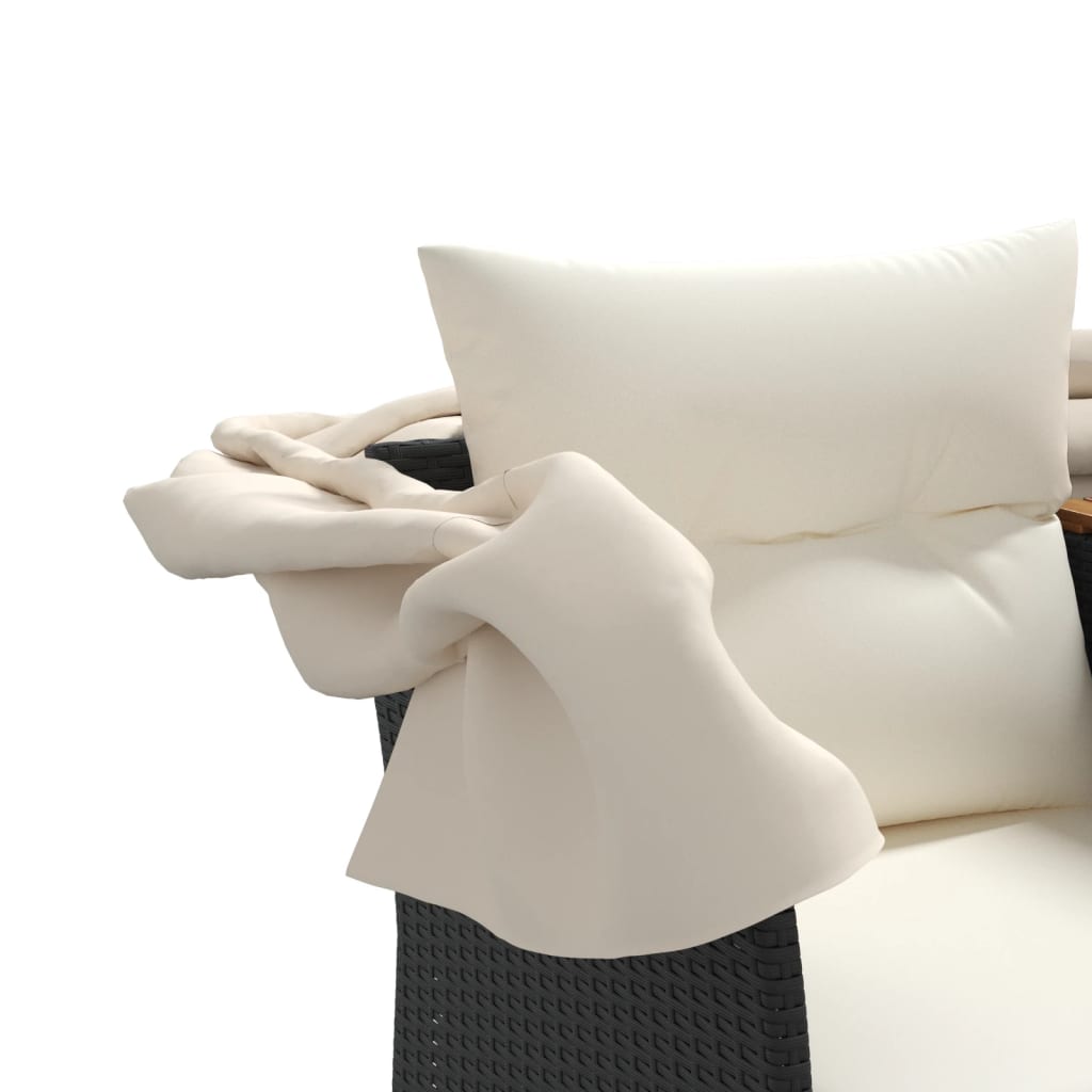 2-personers havesofa med baldakin og skamler polyrattan sort