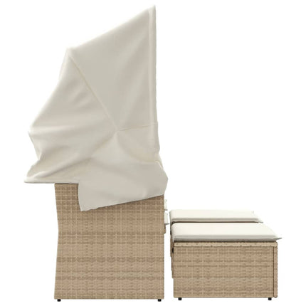 2-personers havesofa med baldakin og skamler polyrattan beige