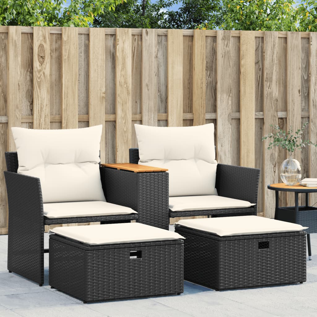 2-Personers Havesofa Og Skamler Polyrattan - Sort / uden baldakin
