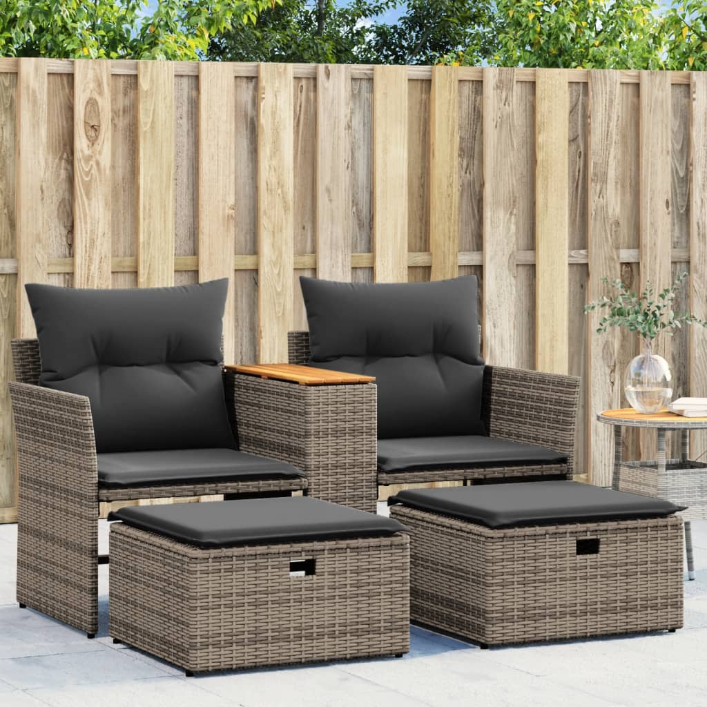 2-Personers Havesofa Og Skamler Polyrattan - Grå / uden baldakin