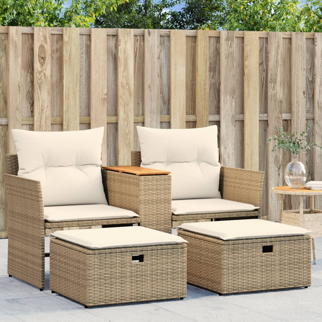 2-Personers Havesofa Og Skamler Polyrattan - Beige / uden baldakin