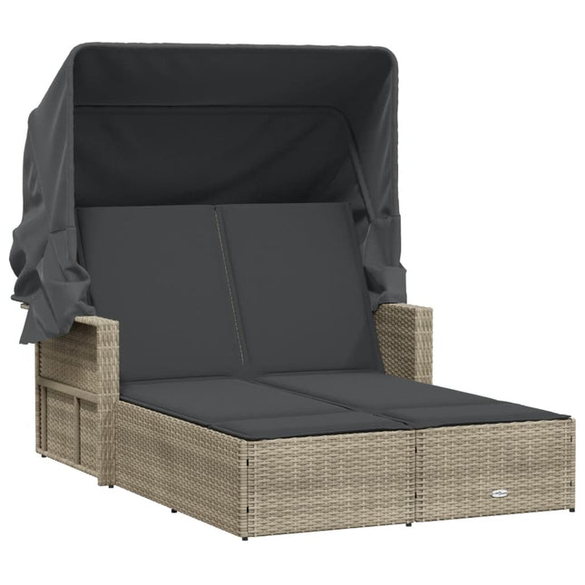 solseng med baldakin og hynder polyrattan lysegrå