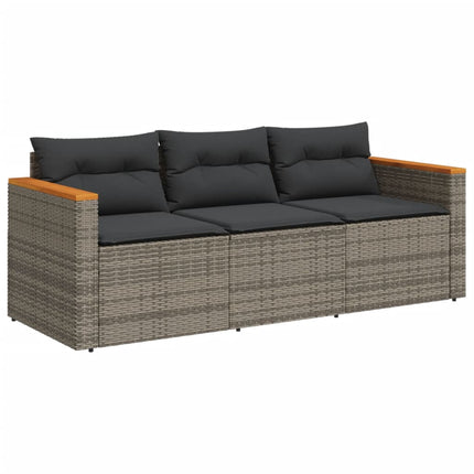 3-personers havesofa med hynder polyrattan grå
