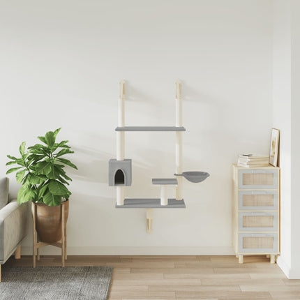 væghængt kradsetræ med kradsestolpe 153 cm lysegrå