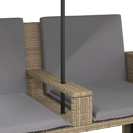 2-personers havesofa med parasol og skamler polyrattan beige