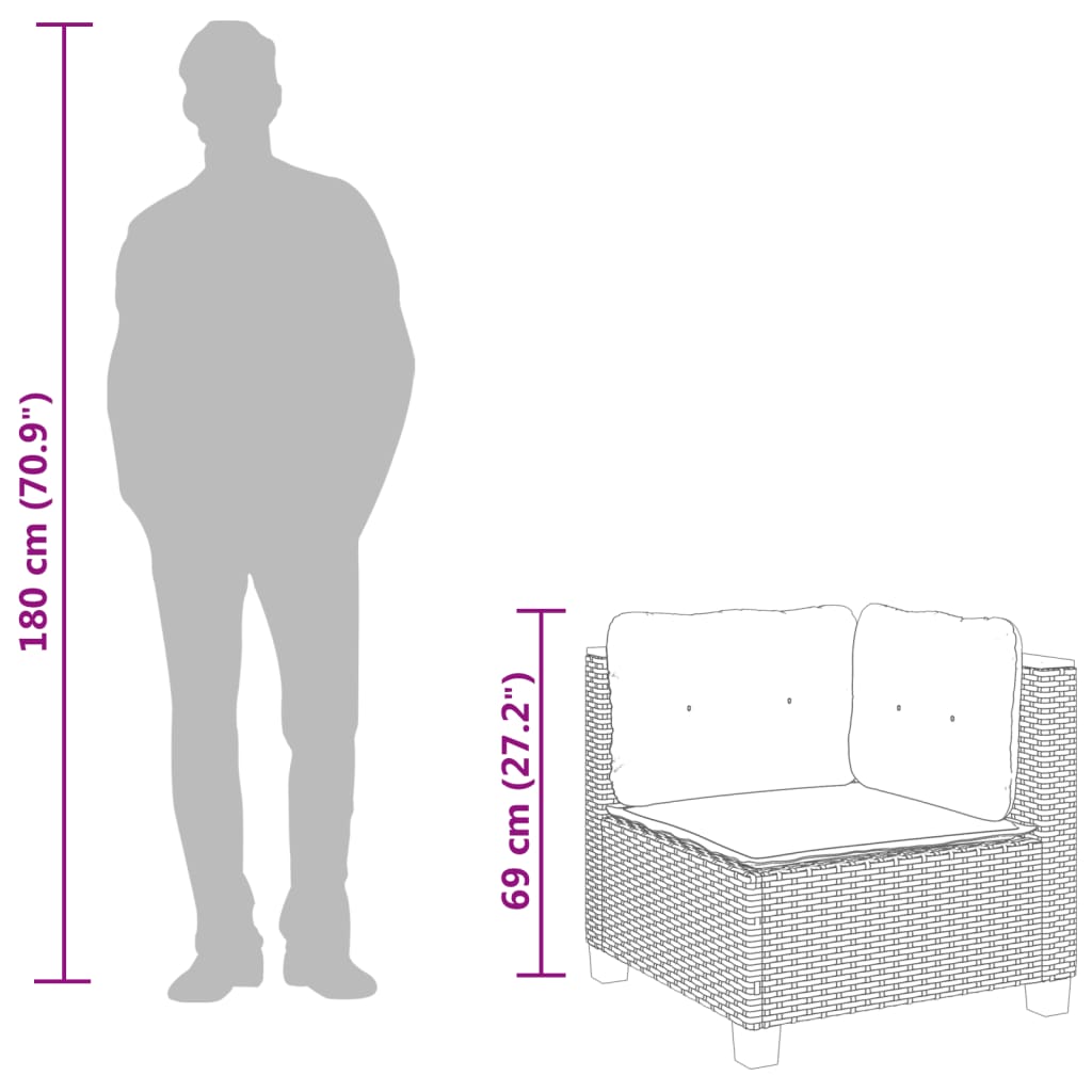 hjørnemodul til havesofa med hynder polyrattan sort