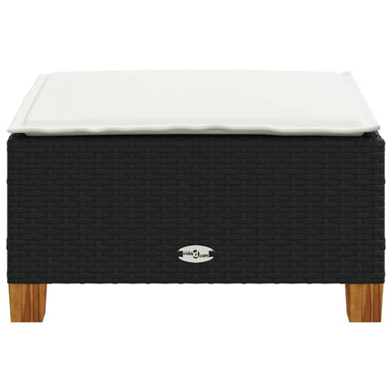haveskammel med hynde 63,5x56x32 cm polyrattan sort