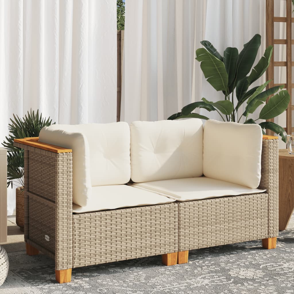 hjørnemoduler til havesofa 2 stk. med hynder polyrattan beige