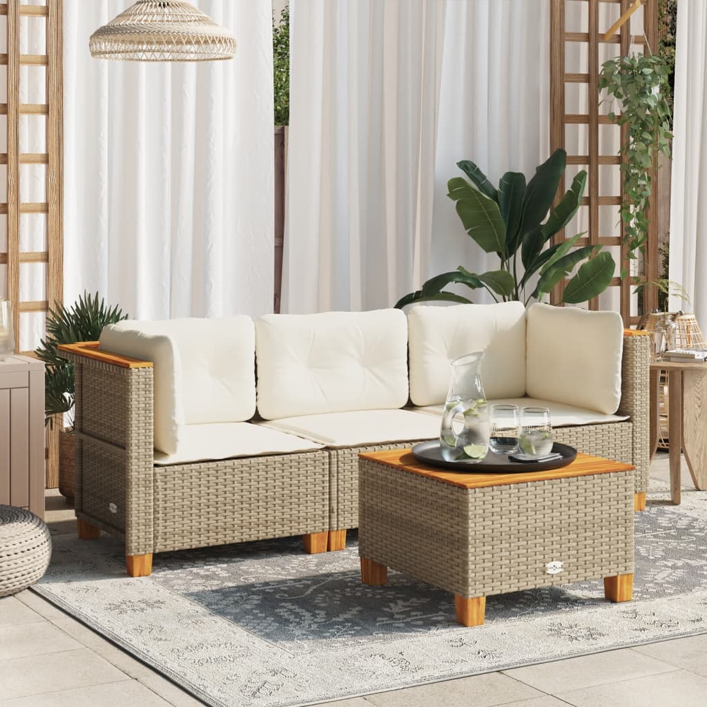 3-personers havesofa med hynder polyrattan beige
