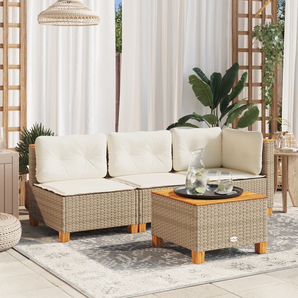 3-personers havesofa med hynder polyrattan beige billede