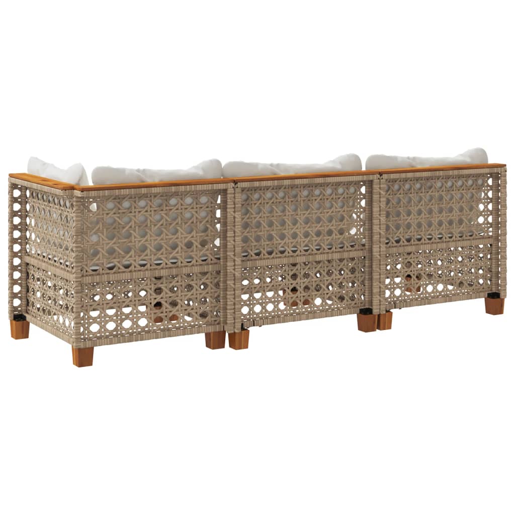 3-personers havesofa med hynder polyrattan beige