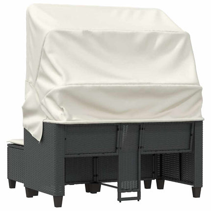 2-personers havesofa med baldakin og skamler polyrattan sort