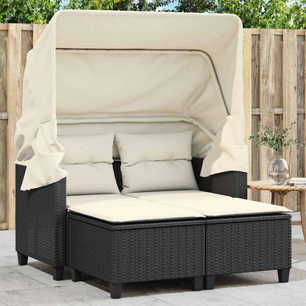 2-personers havesofa med baldakin og skamler polyrattan sort
