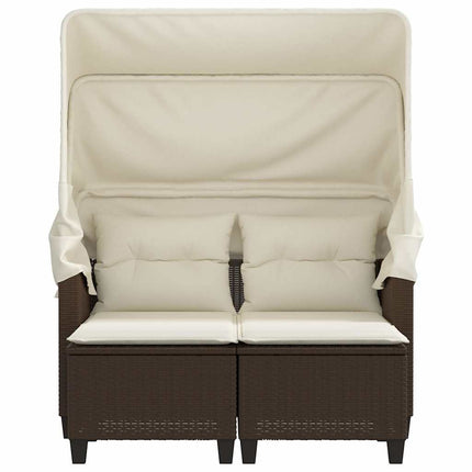 2-personers havesofa med baldakin og skamler polyrattan brun