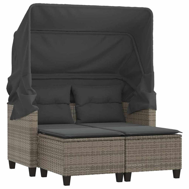 2-personers havesofa med baldakin og skamler polyrattan grå