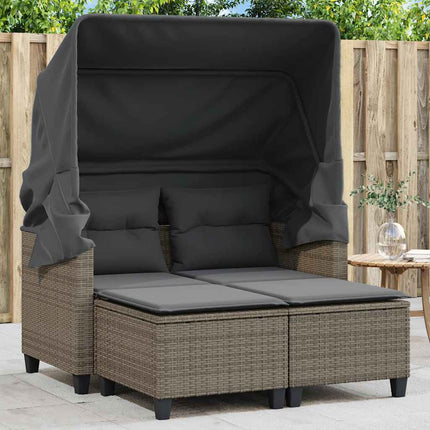 2-personers havesofa med baldakin og skamler polyrattan grå