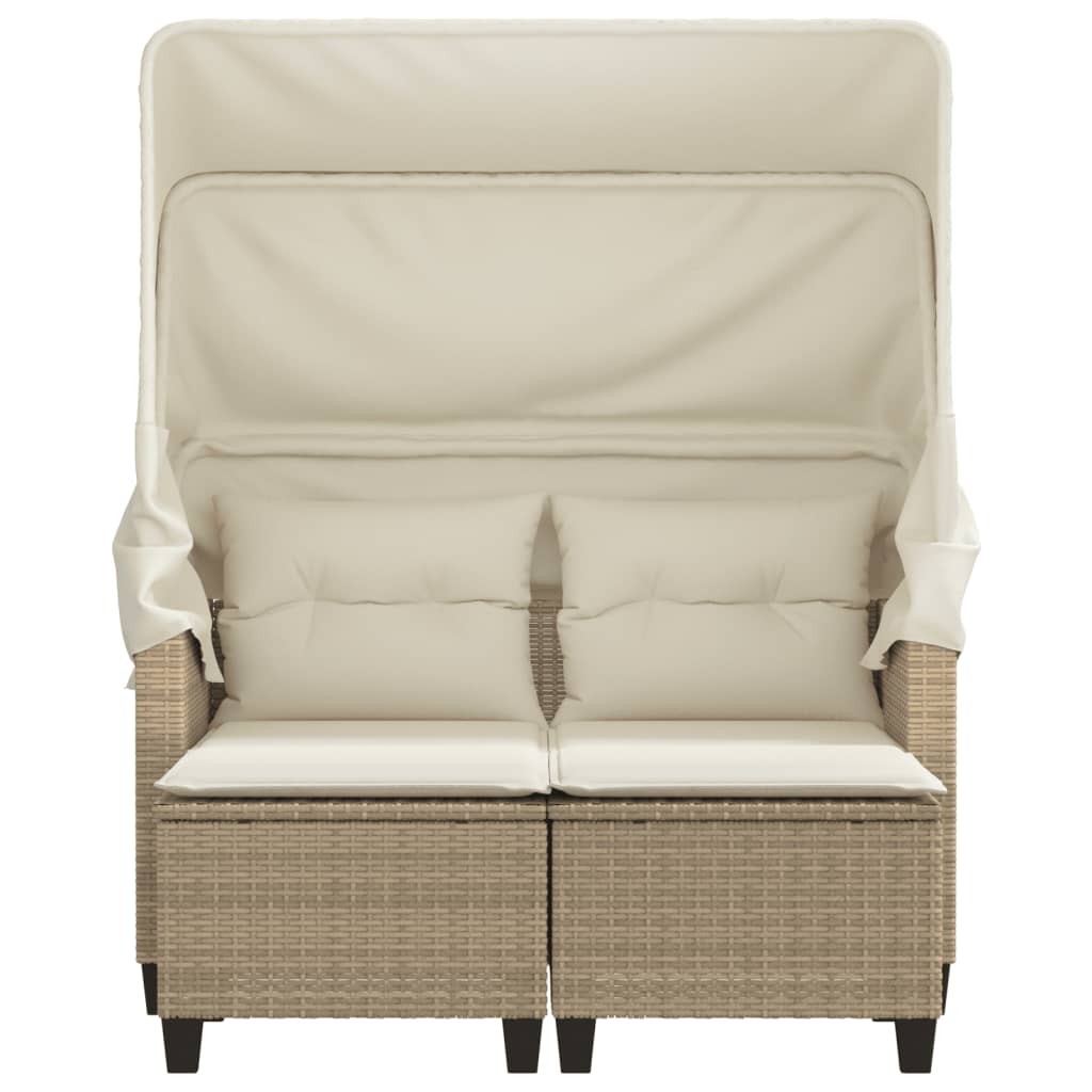 2-personers havesofa med baldakin og skamler polyrattan beige
