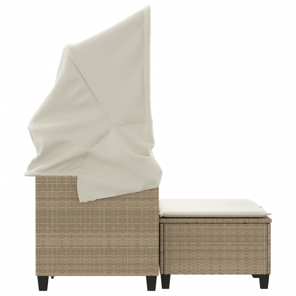 2-personers havesofa med baldakin og skamler polyrattan beige