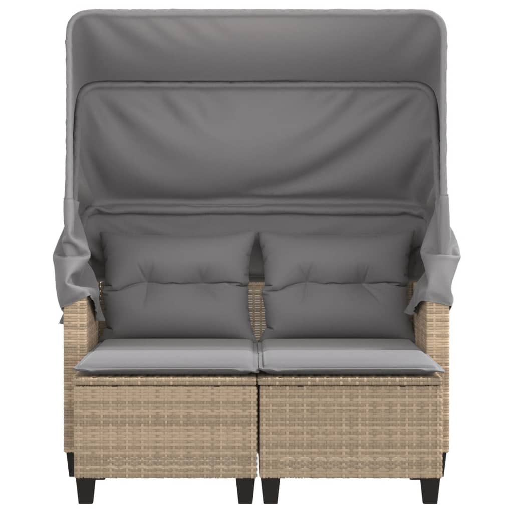 2-personers havesofa med baldakin og skamler polyrattan beige