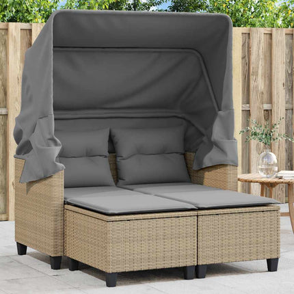 2-personers havesofa med baldakin og skamler polyrattan beige