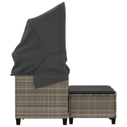 2-personers havesofa med baldakin og skamler polyrattan lysegrå