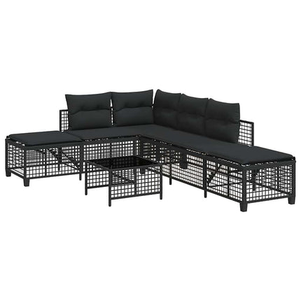 hjørnesofasæt til haven 3 dele med hynder polyrattan sort