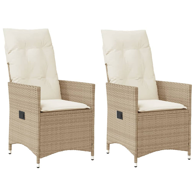 havestole 2 stk. med lænefunktion og hynder polyrattan beige