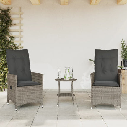 bistrosæt til haven 3 dele med hynder polyrattan grå