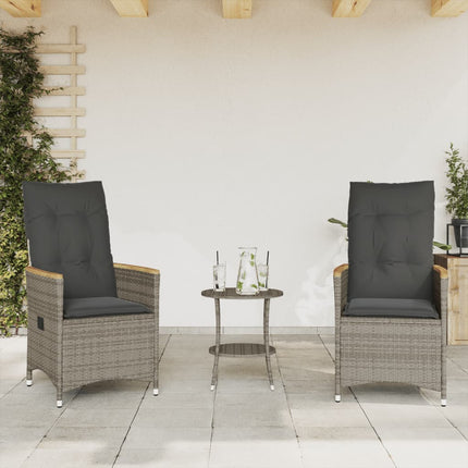 bistrosæt til haven 3 dele med hynder polyrattan grå