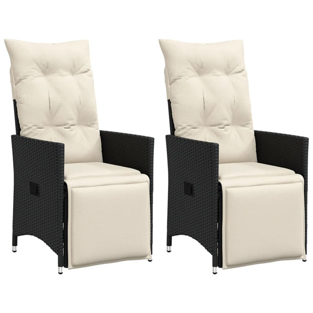 havestole med hynder 2 stk. justerbart ryglæn polyrattan sort