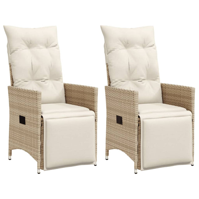 havestole 2 stk. med lænefunktion og hynder polyrattan beige