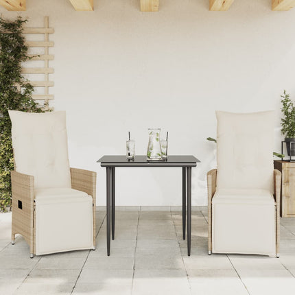 havestole 2 stk. med lænefunktion og hynder polyrattan beige