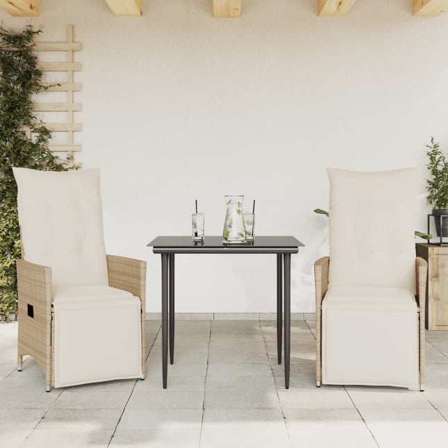 havestole 2 stk. med lænefunktion og hynder polyrattan beige