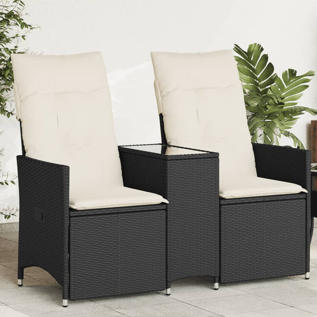 2-personers havesofa med bord og lænefunktion polyrattan sort