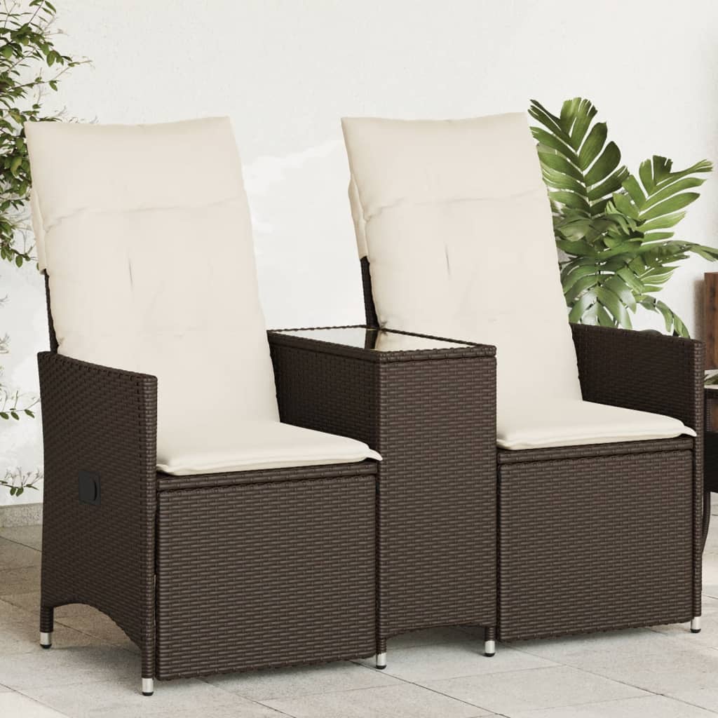 Brun 2‑personers havesofa i polyrattan med bord og lænefunktion