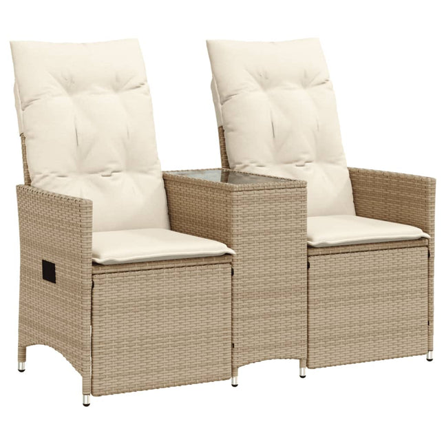 2-personers havesofa med bord og lænefunktion polyrattan beige