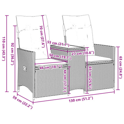 2-personers havesofa med bord og lænefunktion polyrattan beige