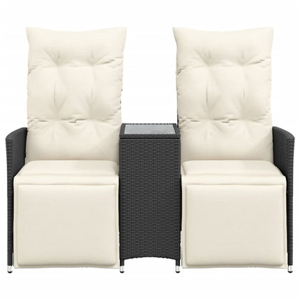 2-personers havesofa med bord og lænefunktion polyrattan sort