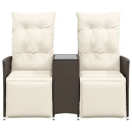 2-personers havesofa med bord og lænefunktion polyrattan brun