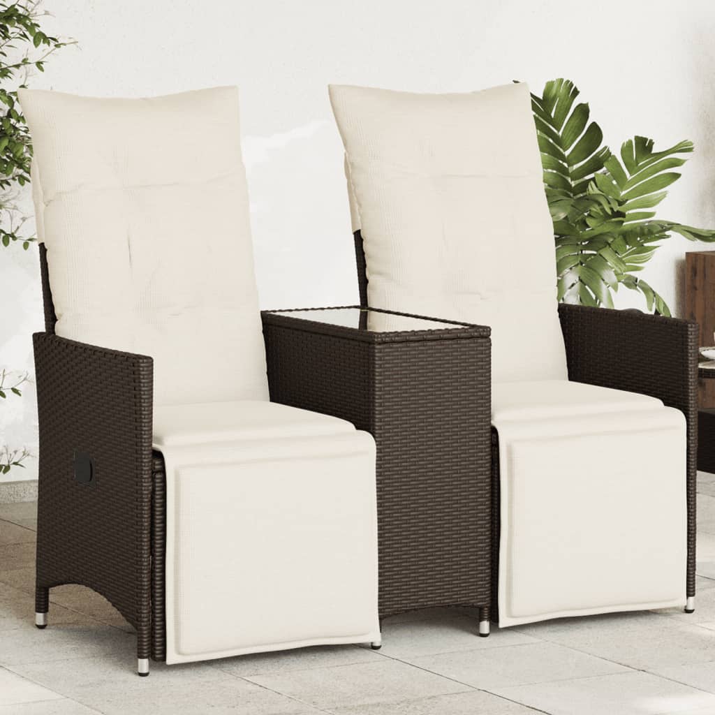 2-personers Havesofa Med Bord Og Lænefunktion Polyrattan - Brun / Glas / Med fodskammel